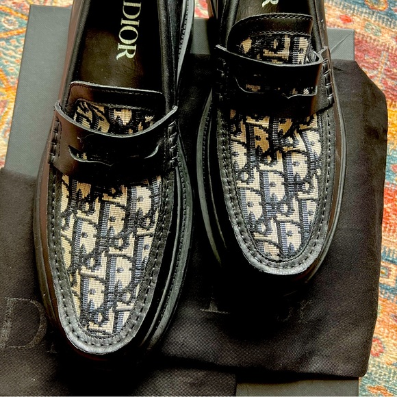 Dior Monogram Black and Cream Slip-On Loafers - Picture 1 of 4